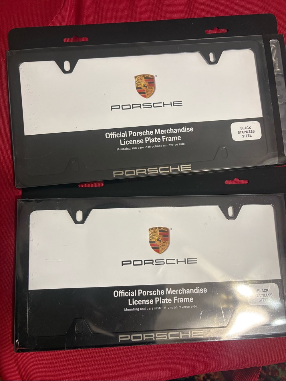 2 Official Porsche License Plate Frame - Black with Silver Logo authentic 100%